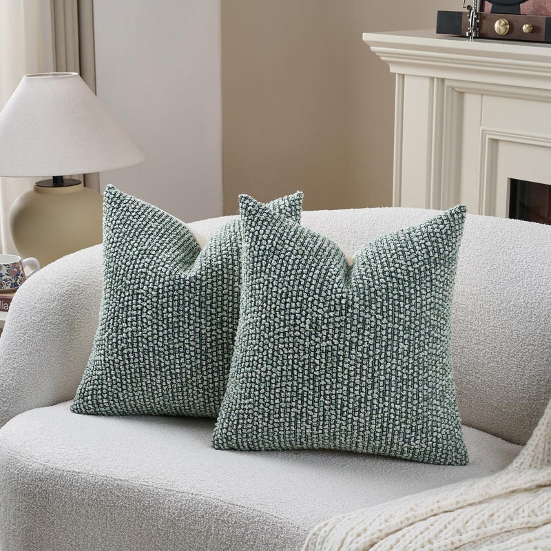 DEZENE Striped Throw Pillow Covers 18x18 Set of 2 Green Textured Boucle Chic Morden Boho Accent Farmhouse Square Decorative Couch Pillow Covers for Home Decor Bed Sofa Living Room - Image 5