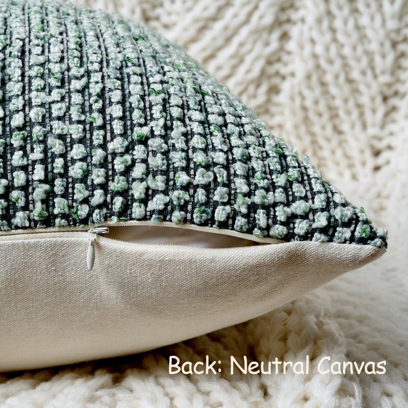 DEZENE Striped Throw Pillow Covers 18x18 Set of 2 Green Textured Boucle Chic Morden Boho Accent Farmhouse Square Decorative Couch Pillow Covers for Home Decor Bed Sofa Living Room - Image 3