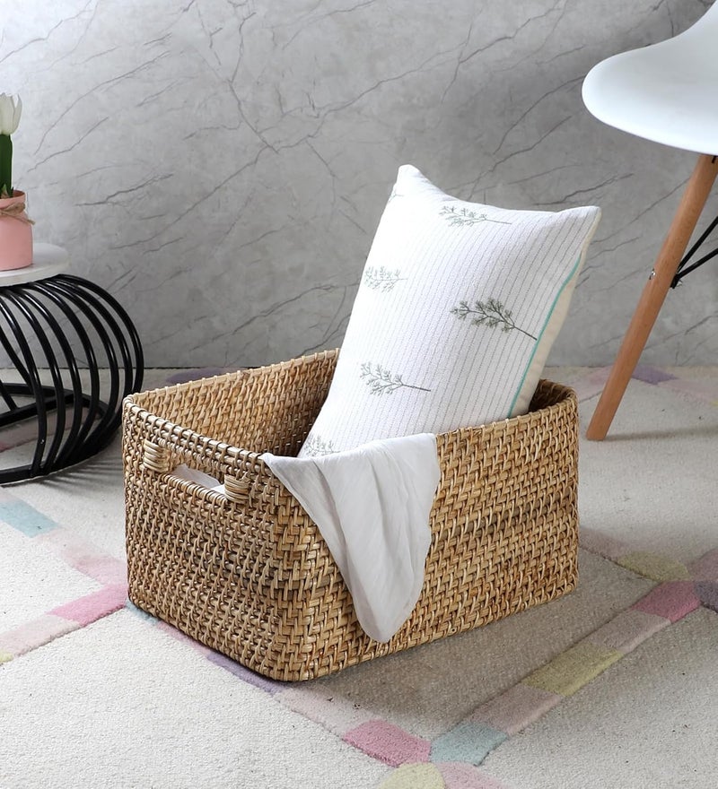 Akway AKWAY Handmade Wicker Basket for Cloth, Storage Basket, Bin Organizer for Toiletry Cosmetic Towels Toys Bathroom Organizer Bamboo Wicker Basket (14 L x 11 W x 8 H, Beige)  - Image 1
