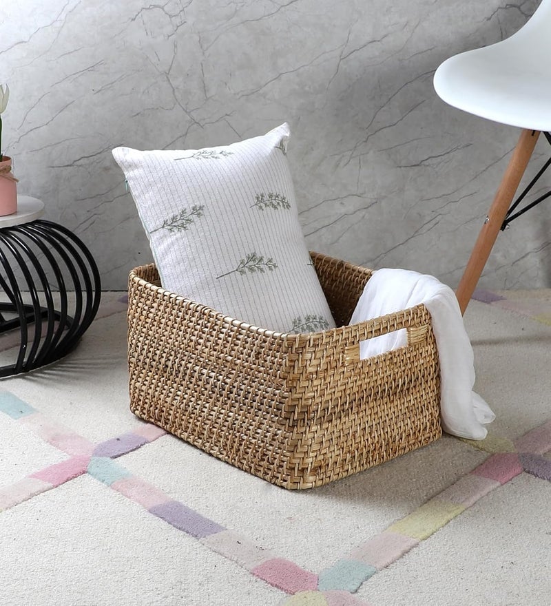 Akway AKWAY Handmade Wicker Basket for Cloth, Storage Basket, Bin Organizer for Toiletry Cosmetic Towels Toys Bathroom Organizer Bamboo Wicker Basket (14 L x 11 W x 8 H, Beige)  - Image 2