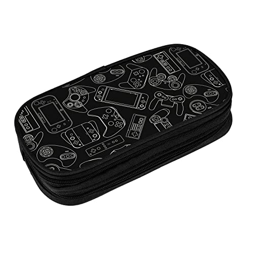 Perinsto Video Game Controller Background Pencil Case Big Capacity Multi Compartment Stationery Box Gaming Gadgets Pencil Pouch Holder Desk Organizer For School Office Home, Black - Image 1
