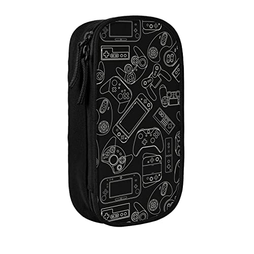 Perinsto Video Game Controller Background Pencil Case Big Capacity Multi Compartment Stationery Box Gaming Gadgets Pencil Pouch Holder Desk Organizer For School Office Home, Black - Image 2