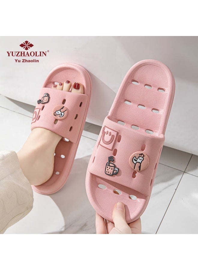 Yuzhaolin Slippers For Men And Women, Bathroom Shower Hollow Water-draining Quick-drying Home Bath Slippers Ye329 Pink 40/41 - Image 1