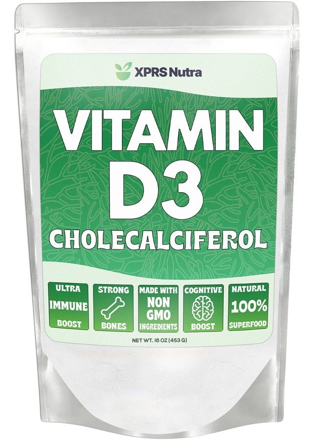 XPRS Nutra Vitamin D3 Powder (Cholecalciferol) - Unflavored VIT D Powder for Bones and Immunity - Vitamin D3 Powder for Muscle Function - Vitamin D Powder Supplements (16 Ounce)