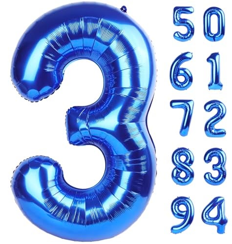 IWERP Navy Blue 3 Balloon Number Balloon 40 Inch 3rd Three Year Old Birthday Deco Blue Party Supplies for Party Decorations Number 3 Balloon - Image 1