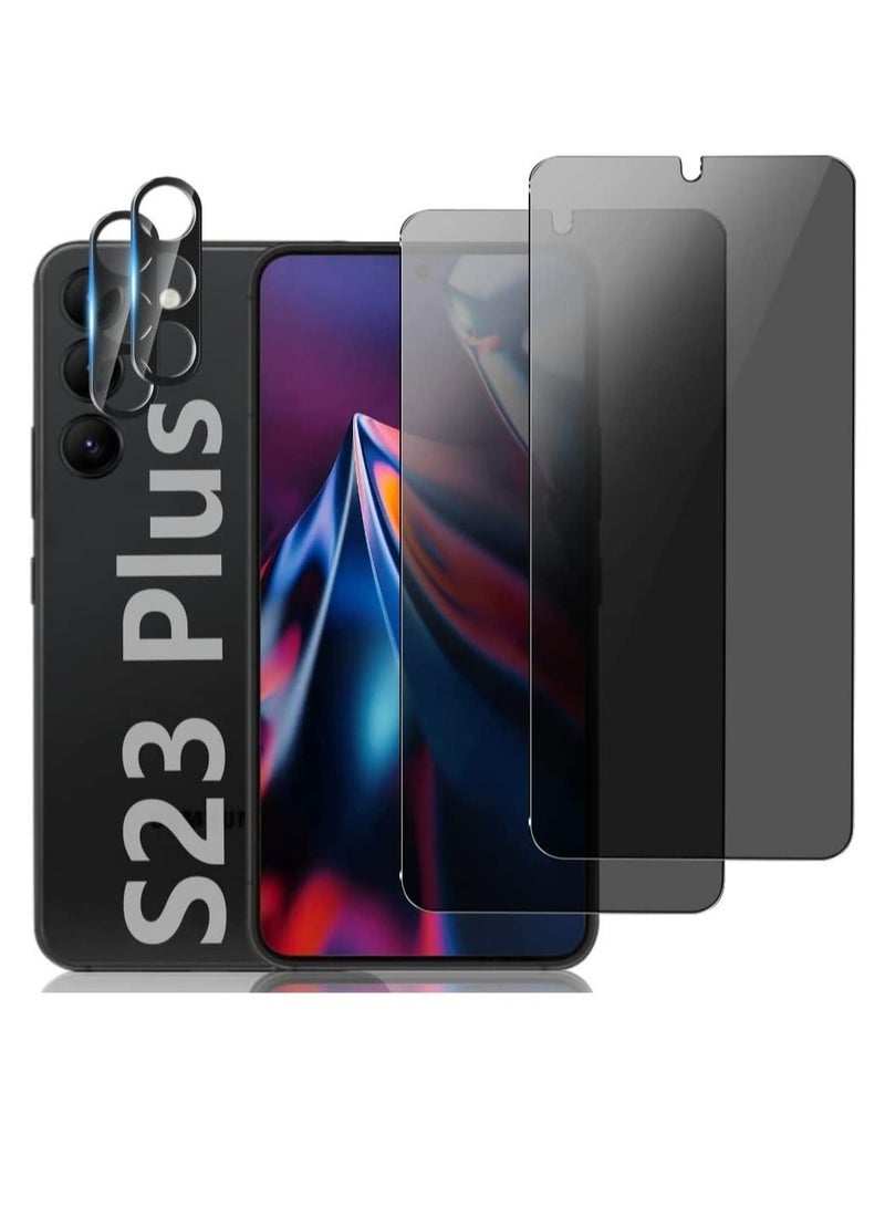 [2+2 Pack] Privacy Screen Protector and Camera Lens Protector for Samsung Galaxy S23+ Plus 6.6 Inch Tempered Glass Saver, Full Coverage, 9H Hardness HD Anti-spy, Fingerprint Unlock  - Image 1