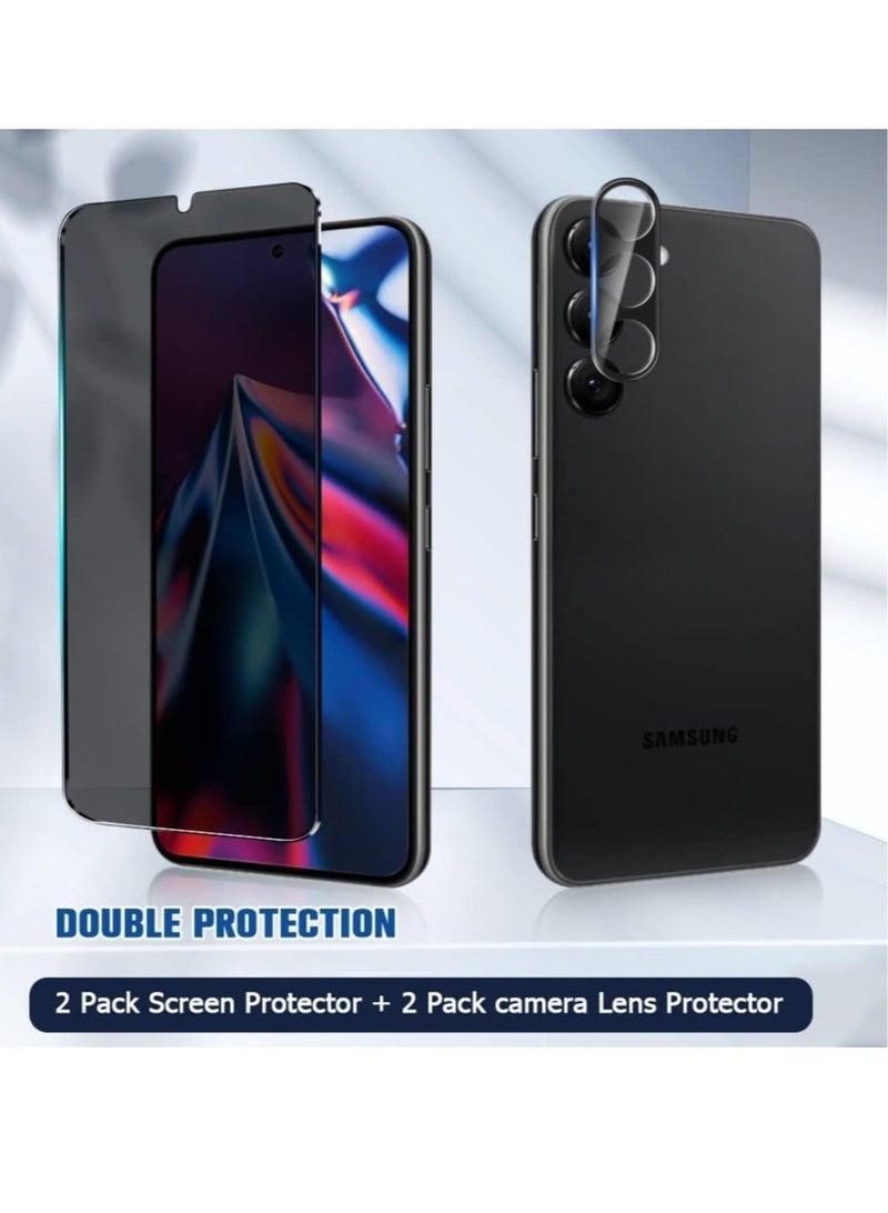 [2+2 Pack] Privacy Screen Protector and Camera Lens Protector for Samsung Galaxy S23+ Plus 6.6 Inch Tempered Glass Saver, Full Coverage, 9H Hardness HD Anti-spy, Fingerprint Unlock  - Image 2