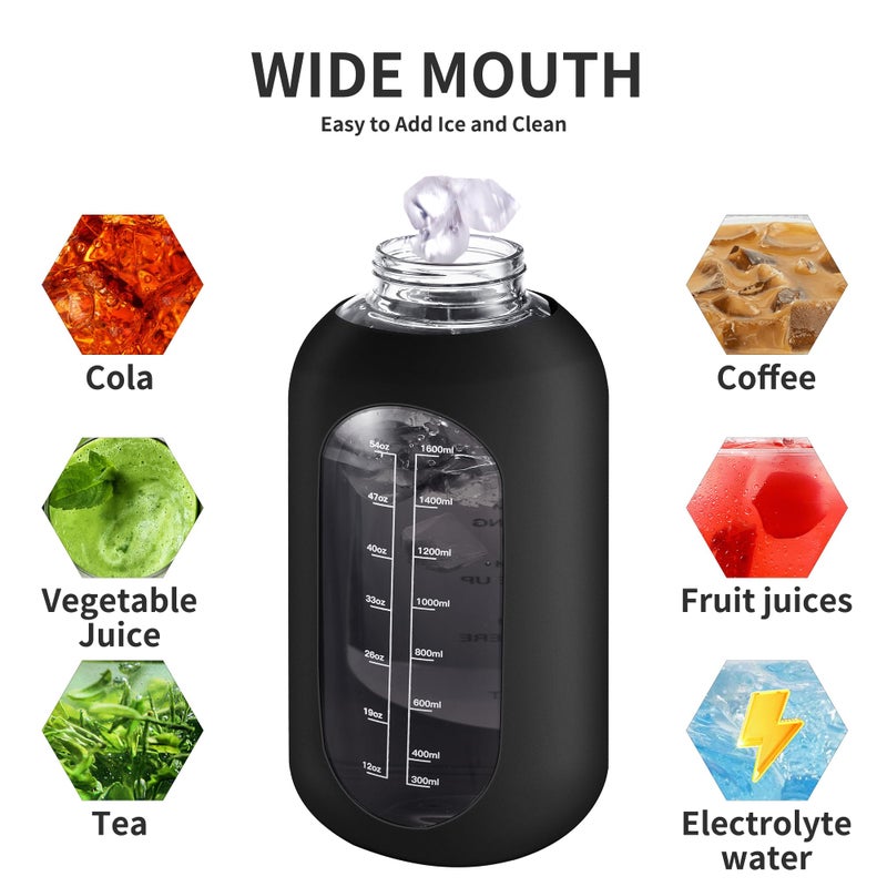 CIVAGO 40 oz Glass Water Bottle with Straw and Handle, Large Sports Motivational Water Bottle Flask with Time Marker and 2 Lids, Leakproof Water Jug Canteen with Silicone Sleeve for Gym,Mauve - Image 5