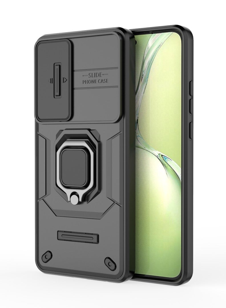 غطاء OnePlus Nord CE 4 Lite 5G - حماية فائقة بمستوى عسكري، مزود بدرع منزلق للكاميرا لزيادة الأمان ومسند مدمج لتجربة استخدام مريحة. تصميم أنيق باللون الأسود.
