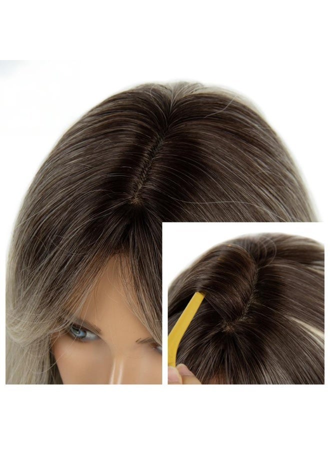 Joudi Women's long, gradient brown blonde wig with highlights, curly waves, women's human hair brown wig, women's wavy wig, long, heat-resistant wig, suitable for everyday wear and parties. - Image 5