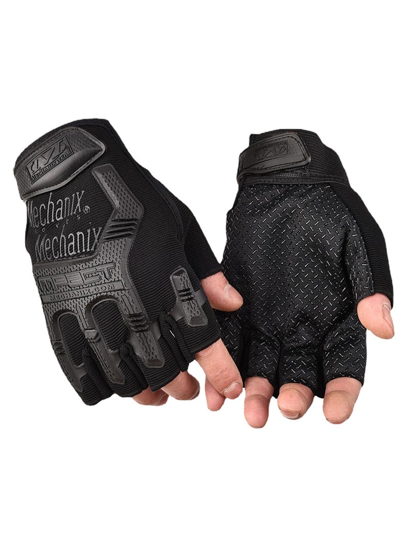 Generic Unisex Anti-Slip Tactical Mittens Impact Protection Half Finger Gloves Sport Utility Fingerless Gloves, Black - Image 2