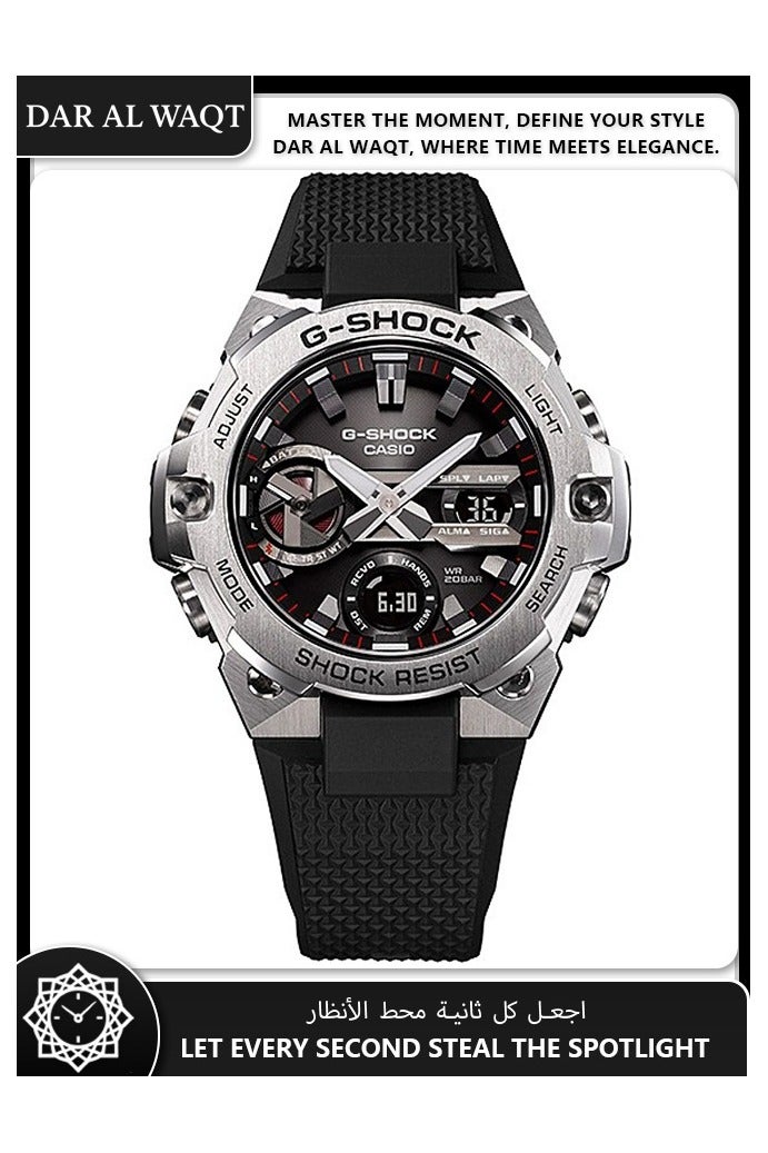 Casio G-STEEL GST-B400-1A Men's Watch - Ultra-Thin 12.9mm Carbon Core Guard, Bluetooth Connectivity, Solar Powered, Silver Metal Band & Case, Shock Resistant, 200M Water Resistant - Image 1