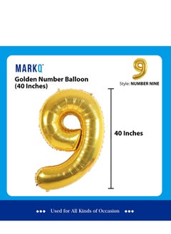MARKQ 40 inch Number Balloons, Large Gold Foil Helium Balloons for Anniversary Wedding Birthday Party Decoration Supplies (Number 9)  - Image 2