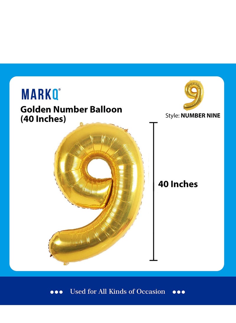 MARKQ 40 inch Number Balloons, Large Gold Foil Helium Balloons for Anniversary Wedding Birthday Party Decoration Supplies (Number 9)  - Image 2