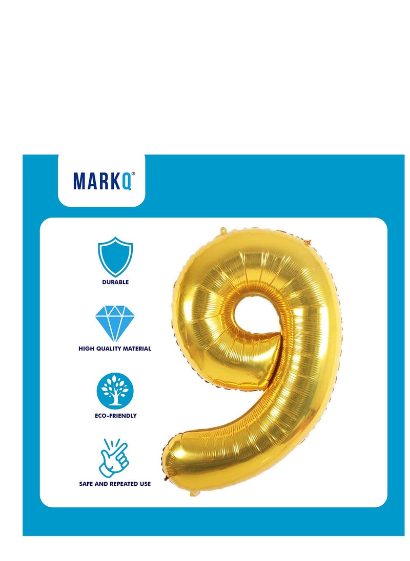 MARKQ 40 inch Number Balloons, Large Gold Foil Helium Balloons for Anniversary Wedding Birthday Party Decoration Supplies (Number 9)  - Image 3