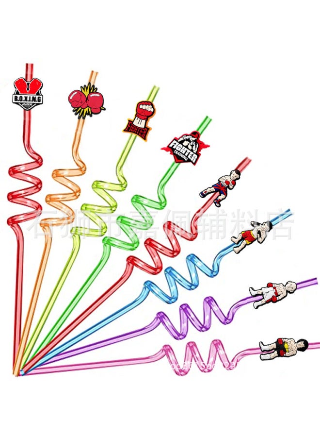 Boxing Straw PET Spiral Straw Cartoon Cute Straw Buckle Patch Food Grade Color Elbow Pipe Accessories-Color:XXG253-02-Specifications:Straw + Shoe Flower - Image 2