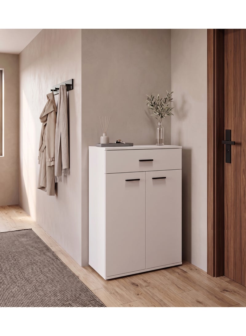 Furniture Store Modern shoe rack/shoe cabinet with a wide drawer and 5 shelves, MDF, in white, high-quality finish, from Furniture Store. - Image 1
