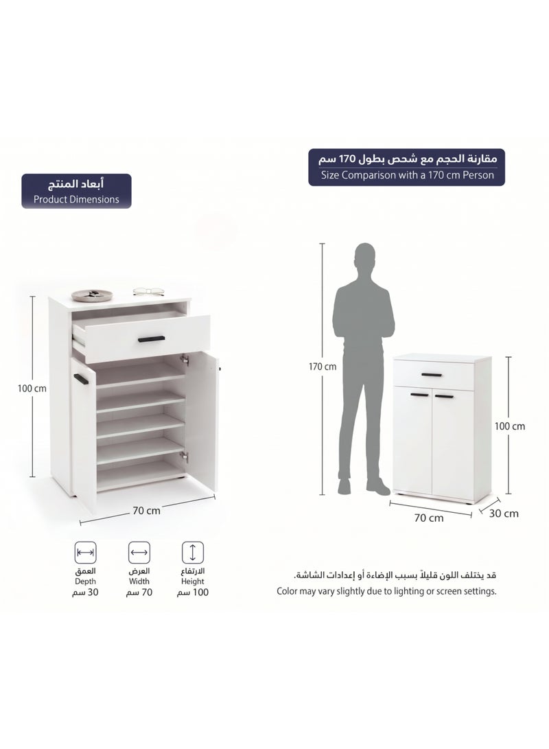 Furniture Store Modern shoe rack/shoe cabinet with a wide drawer and 5 shelves, MDF, in white, high-quality finish, from Furniture Store. - Image 4
