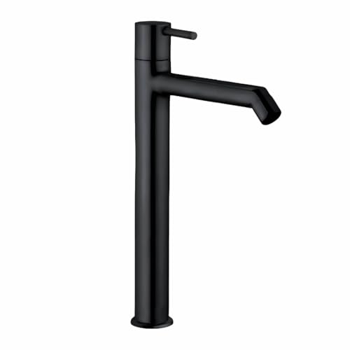 ENICET Wash Basin Tap, Matte Black, SS-304, Table Top Basin Tap, High Neck Pillar Cock, Black Taps for Bathroom, Tall Extended Body, Foam Flow (Short Pillar) - Image 1