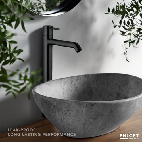 ENICET Wash Basin Tap, Matte Black, SS-304, Table Top Basin Tap, High Neck Pillar Cock, Black Taps for Bathroom, Tall Extended Body, Foam Flow (Short Pillar) - Image 2
