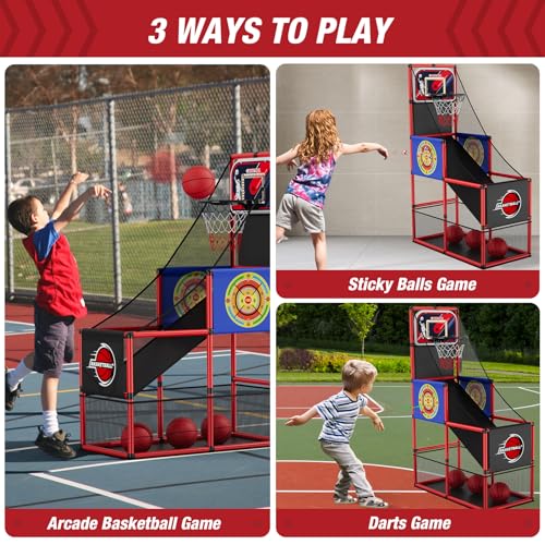 HYES Basketball Arcade Game Indoor Outdoor Kids Basketball Hoop with 4 Balls Pump Single Shot Basketball Game at Home Carnival Games Sport Toys for Boys Girls Teens - Image 5