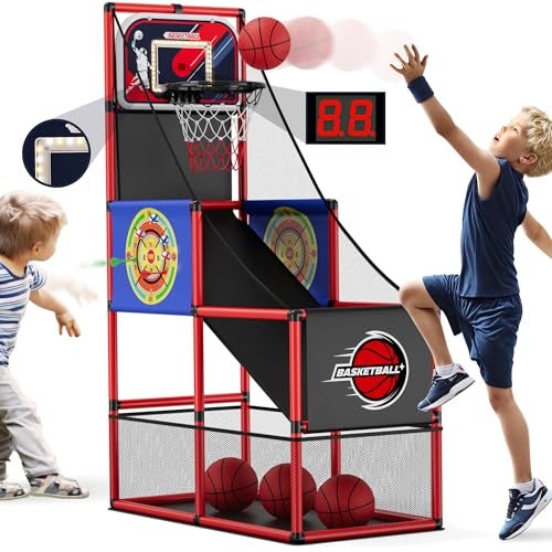 HYES Basketball Arcade Game Indoor Outdoor Kids Basketball Hoop with 4 Balls Pump Single Shot Basketball Game at Home Carnival Games Sport Toys for Boys Girls Teens - Image 1