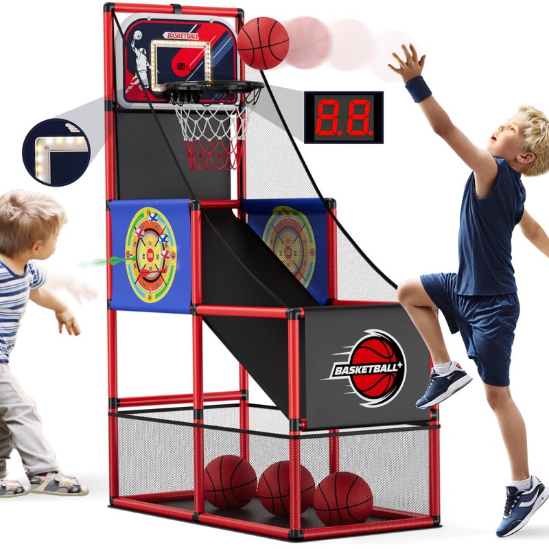 HYES Basketball Arcade Game Indoor Outdoor Kids Basketball Hoop with 4 Balls Pump Single Shot Basketball Game at Home Carnival Games Sport Toys for Boys Girls Teens - Image 4