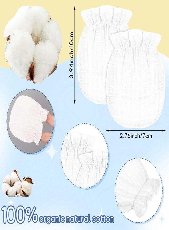 Jeere 8 Pairs Newborn Baby Muslin Mittens 0-6 Months No Scratch Elastic Wrist Soft Breathable Gloves Bulk Cotton for Infant, White, 3.94 x 2.76 inches - Image 2