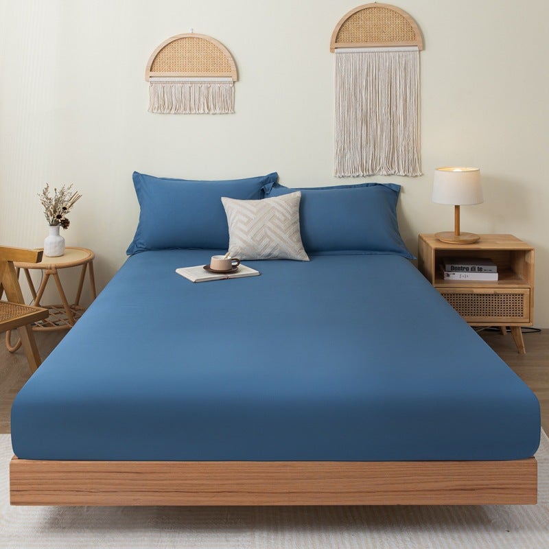 Solid Color Brushed Single Fitted Sheet Comfortable Skin-Friendly Cotton Single Double Bedspread Bed Sheet Dustproof Protective Bedding - Image 1
