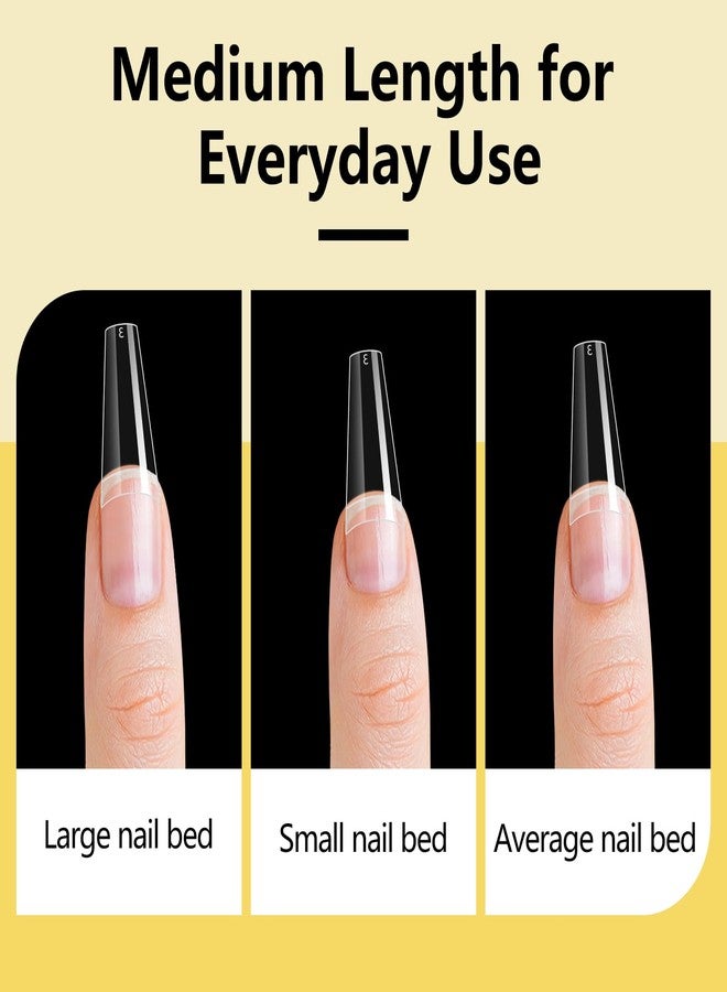 Yokilly 1000PCS Coffin Nail Tips and Glue, Clear Natural False Acrylic Nail Tips, Half Cover 10 Sizes French Artificial Nail Tips Manicure with Nail Clipper, Nail Files and Glue for Dip Powder - Image 4