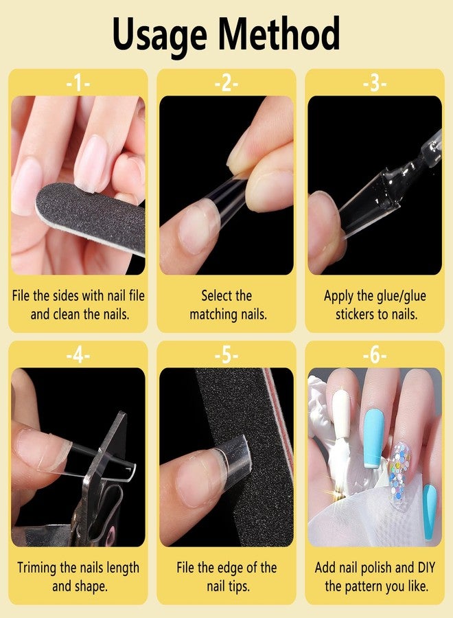 Yokilly 1000PCS Coffin Nail Tips and Glue, Clear Natural False Acrylic Nail Tips, Half Cover 10 Sizes French Artificial Nail Tips Manicure with Nail Clipper, Nail Files and Glue for Dip Powder - Image 5