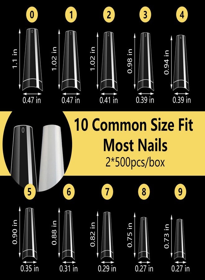 Yokilly 1000PCS Coffin Nail Tips and Glue, Clear Natural False Acrylic Nail Tips, Half Cover 10 Sizes French Artificial Nail Tips Manicure with Nail Clipper, Nail Files and Glue for Dip Powder - Image 3