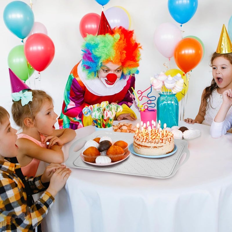 LEHAHA طقم صواني تقديم LEHAHA 1725 × 12 من 2 أبيض خفيف الوزن سهل التنظيف متين قابل للتكديس صينية تقديم ميلامين مع مقبض لصواني الفواكه والوجبات الخفيفة والحلويات مع حصائر مرفقة - Image 5