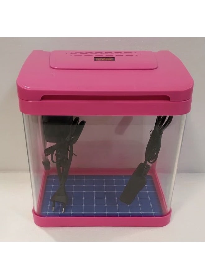 Aquarium small fish tank glass Pink color Happy Fish for home and office - Image 1