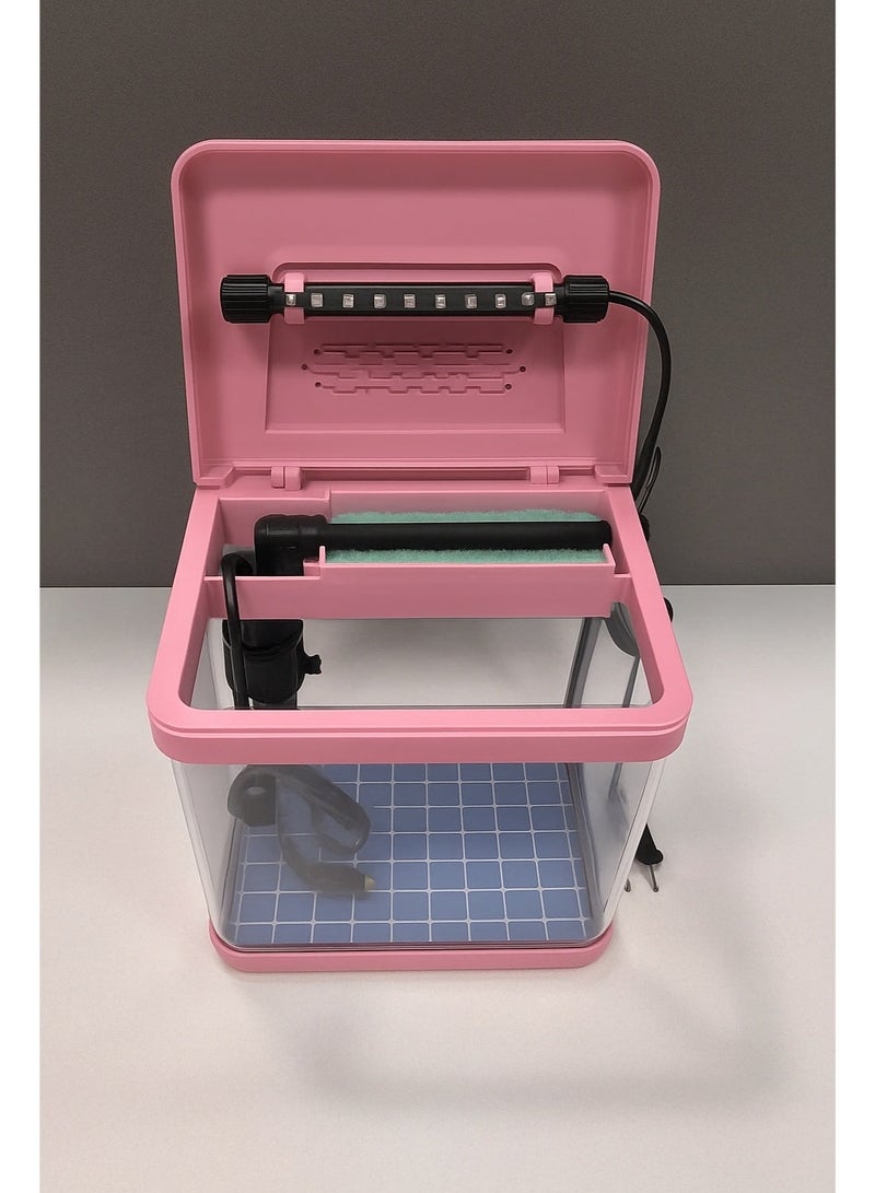 Aquarium small fish tank glass Pink color Happy Fish for home and office - Image 2