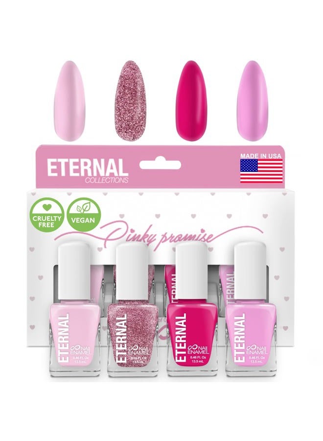 Eternal Collection – 4 Piece Set: Long Lasting, Quick Dry, Mirror Shine Nail Polish Set – Hardener, Bright and Shiny Finish - 0.46 Fluid Ounces Each (Pinky Promise) - Image 1