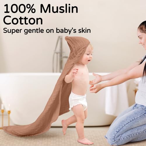 Yoofoss Hooded Baby Towels for Newborn 2 Pack 100 Muslin Organic Cotton Baby Bath Towel with Hood for Babies Infant Toddler and Kids 32x32Inch Soft and Absorbent Newborn Essential Giraffe - Image 3