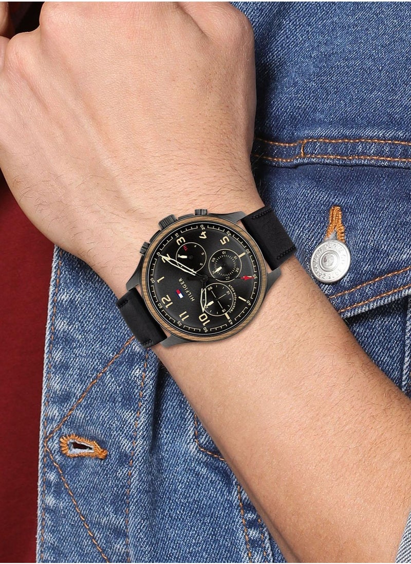 Tommy Hilfiger Plus Analog Quartz Watch for Men with Black Leather Strap - 1791854  - Image 3