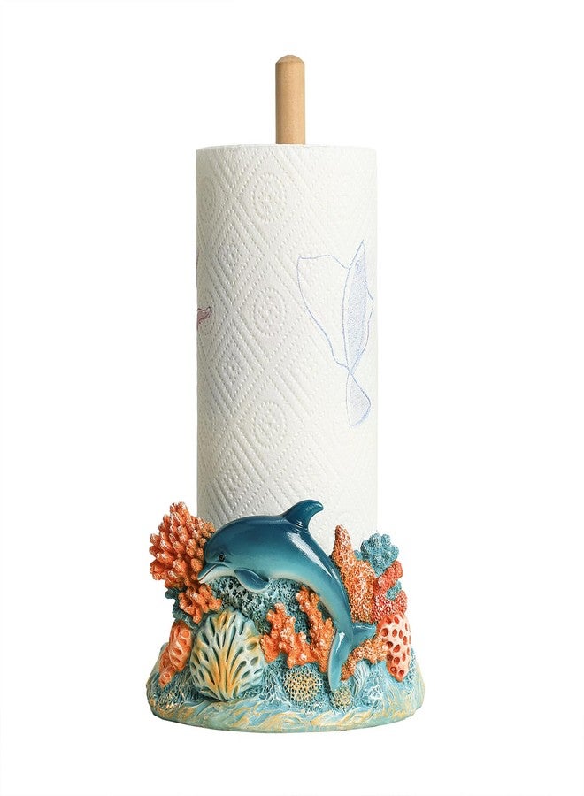 Bicuzat Sea Animal and Coral Pattern Paper Towel Holder Stand, Resin Turtle Dolphin Crafts Display for Kitchen Countertop, Cafe Western Restaurant Cake Shop Dessert Shop-Dolphin - Image 1