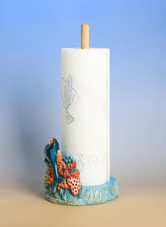 Bicuzat Sea Animal and Coral Pattern Paper Towel Holder Stand, Resin Turtle Dolphin Crafts Display for Kitchen Countertop, Cafe Western Restaurant Cake Shop Dessert Shop-Dolphin - Image 5
