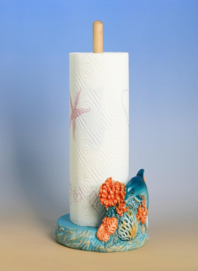 Bicuzat Sea Animal and Coral Pattern Paper Towel Holder Stand, Resin Turtle Dolphin Crafts Display for Kitchen Countertop, Cafe Western Restaurant Cake Shop Dessert Shop-Dolphin - Image 3