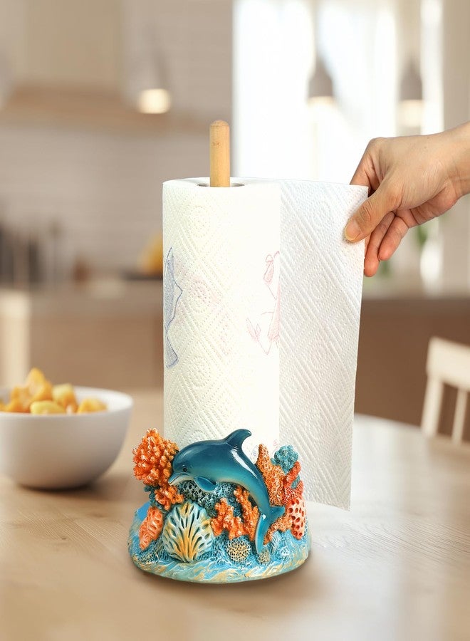 Bicuzat Sea Animal and Coral Pattern Paper Towel Holder Stand, Resin Turtle Dolphin Crafts Display for Kitchen Countertop, Cafe Western Restaurant Cake Shop Dessert Shop-Dolphin - Image 4