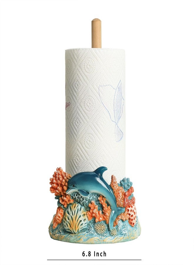 Bicuzat Sea Animal and Coral Pattern Paper Towel Holder Stand, Resin Turtle Dolphin Crafts Display for Kitchen Countertop, Cafe Western Restaurant Cake Shop Dessert Shop-Dolphin - Image 2