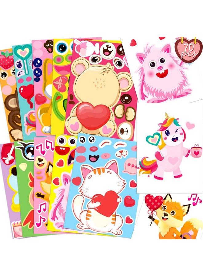 Moon Boat 70Sheets Valentines Stickers Crafts for Kids - Make-A-Dog/Cat/Monster/Bear/Frog Face Sticker- Valentine's Day Gifts Goodie Bag Stuffer School Classroom Activity Games Party Favors (Small Size) - Image 1