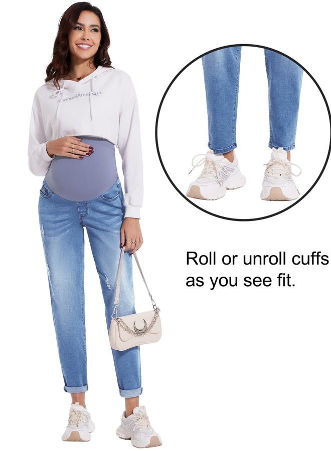 POSHGLAM Women's Maternity Jeans Over Belly Comfy Stretch Boyfriend Jeans Denim Pregnancy Pants(Blue, Large) - Image 5