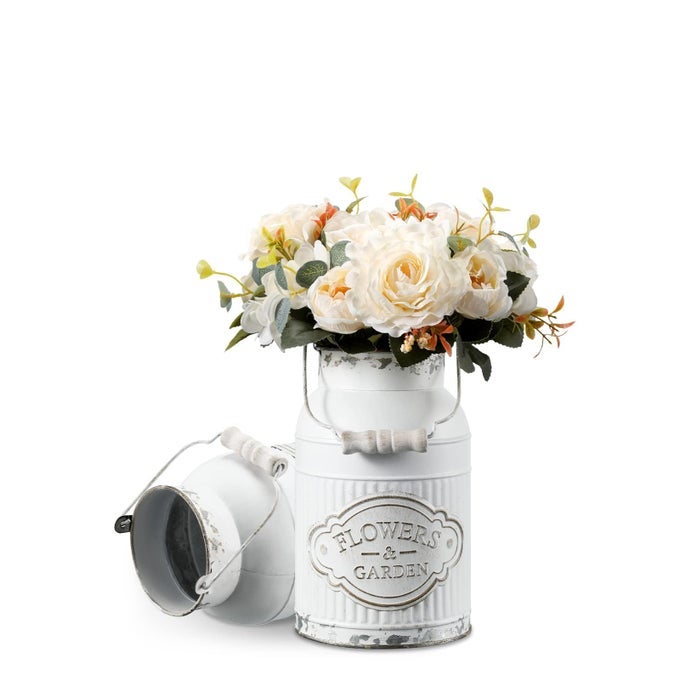 FRENCH STYLE SHABBY CHIC DECOR WHITE FARMHOUSE DECOR METAL FLOWER VASE GALVANIZED DECOR FOR KITCHEN BATHROOM SPARKLERS FOR WEDDINGS