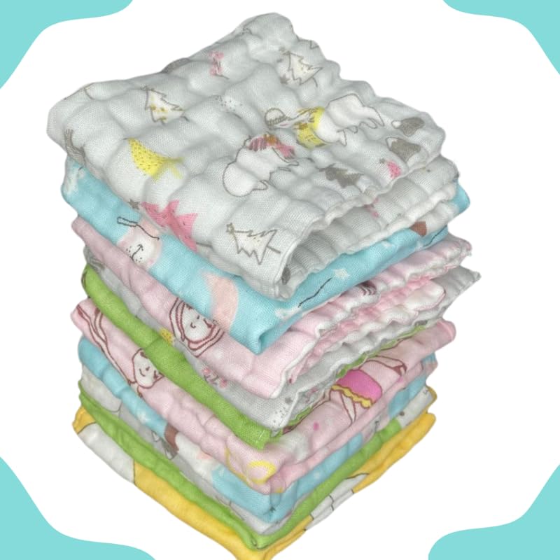 TEDDYIFY Baby Muslin Washcloths 5 Pack -100% Cotton Baby Bath Towels, Soft Baby Wash Cloths and Absorbent Burp Cloths for Newborn Kids Girls and Boys, 10x10 inches - Image 1