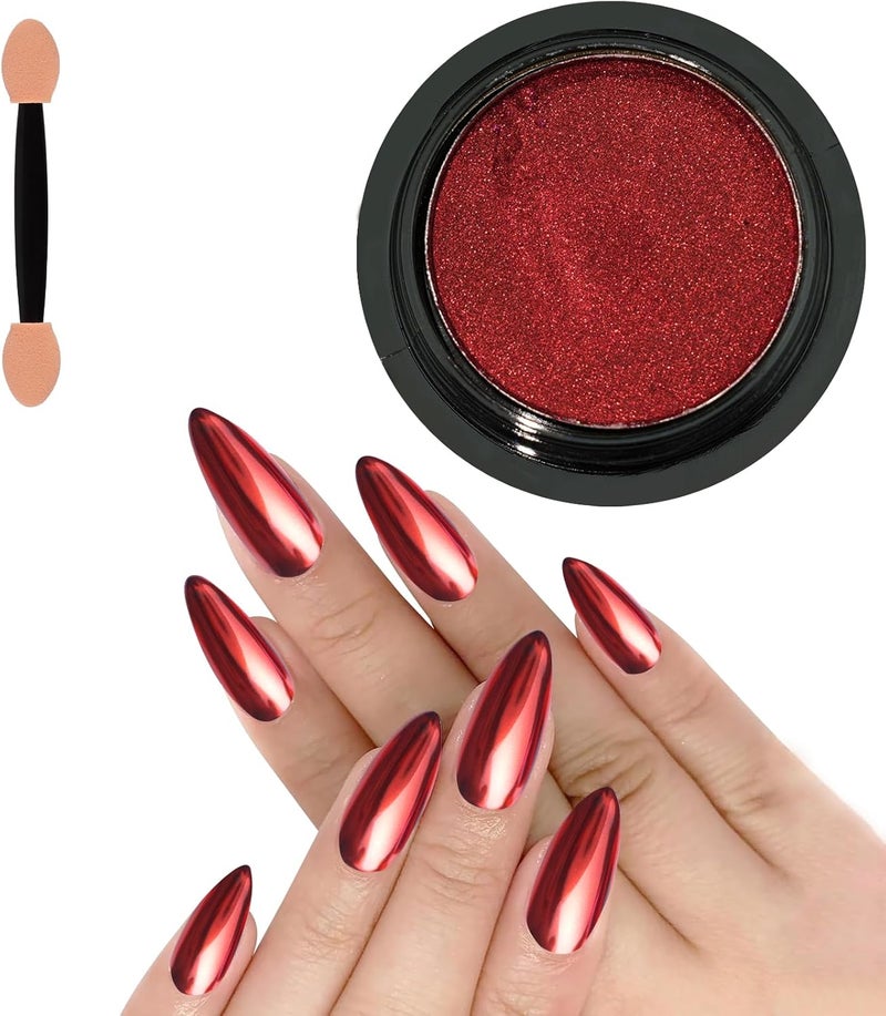 Allstarry Solid Chrome Nail Powder Magic Metallic Mirror Effect Mirror Glitter Glazed Manicure Decoration Reflective Pigment for Gel Polish Nail Art Decoration Resin Craft, Festivals-Red