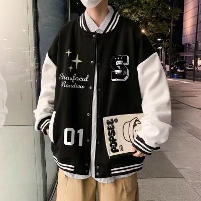 Baseball jacket mens spring and autumn fashion brand American high street Pu Shuai Youth Mens loose casual jacket men t342 Black 