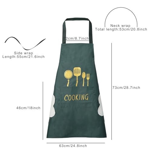 DILLMAN Women Kitchen Apron with Hand Wipe Pockets，Big Pocket,Hand-wiping, Waterproof for Cooking Baking (GREEN) - Image 2
